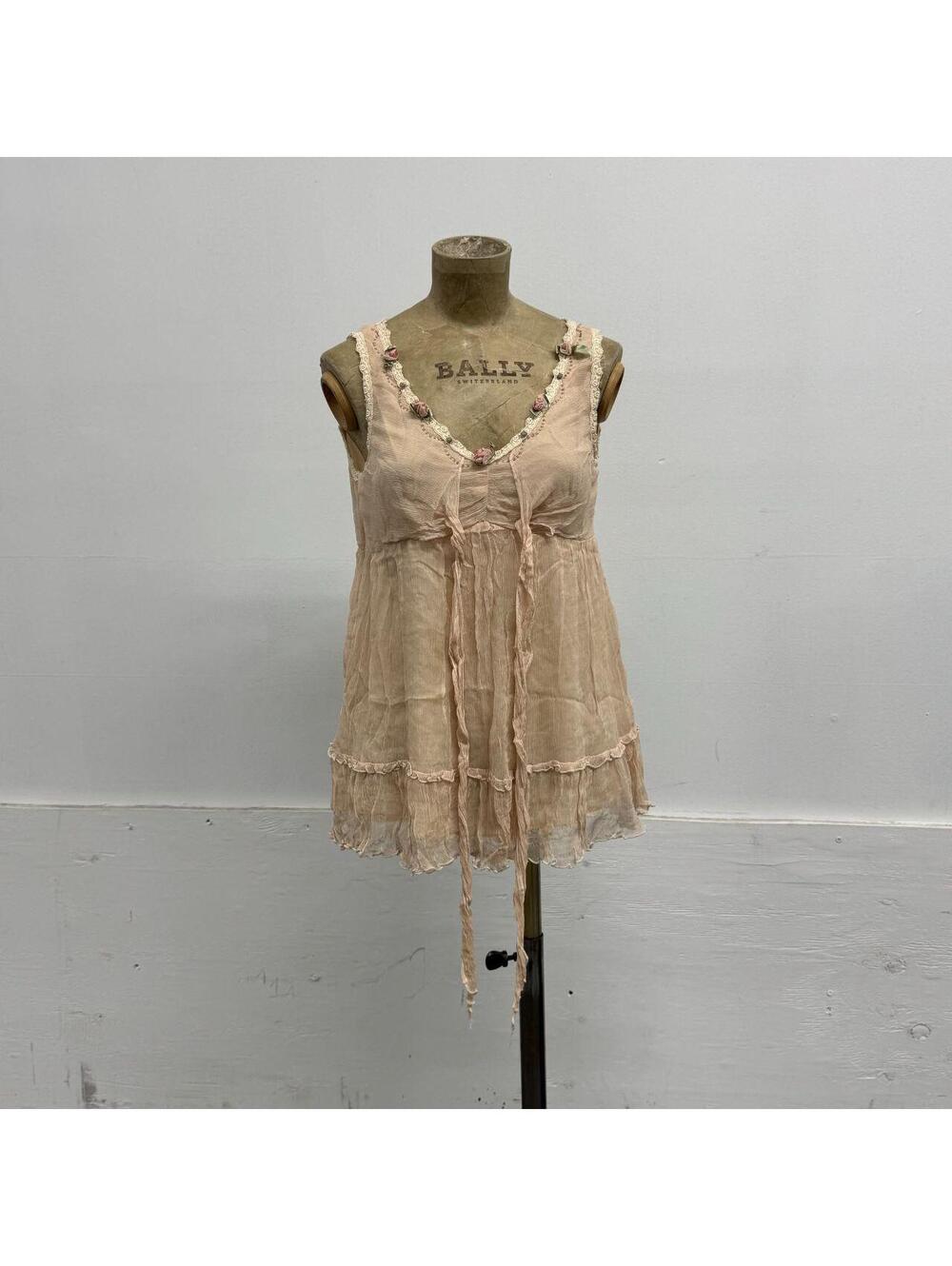 Vintage onrisa M Pastel Blush Pink Pure Silk Coquette Babydoll Blouse - Picture 5 of 7